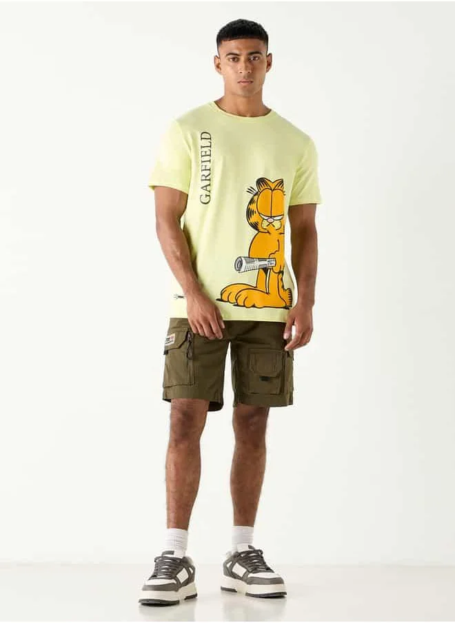 SP Characters Garfield Print Crew Neck T-shirt with Short Sleeves