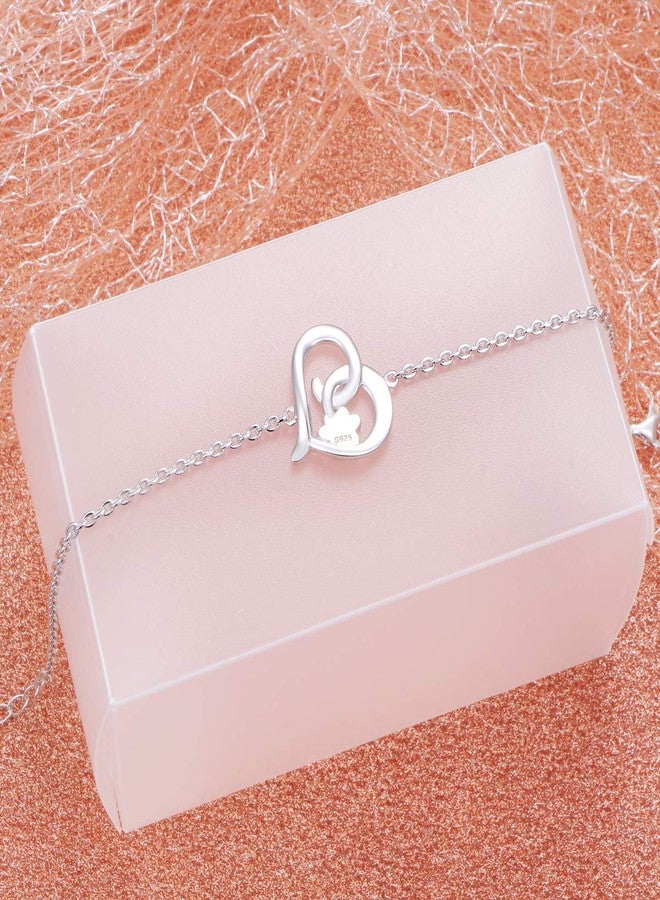 FLYOW 925 Sterling Silver Engraved Always In My Heart Cat Puppy Dog Paw Print Heart Bracelet Jewelry for Women Friends Pet Lover, 7 inch - Image 5