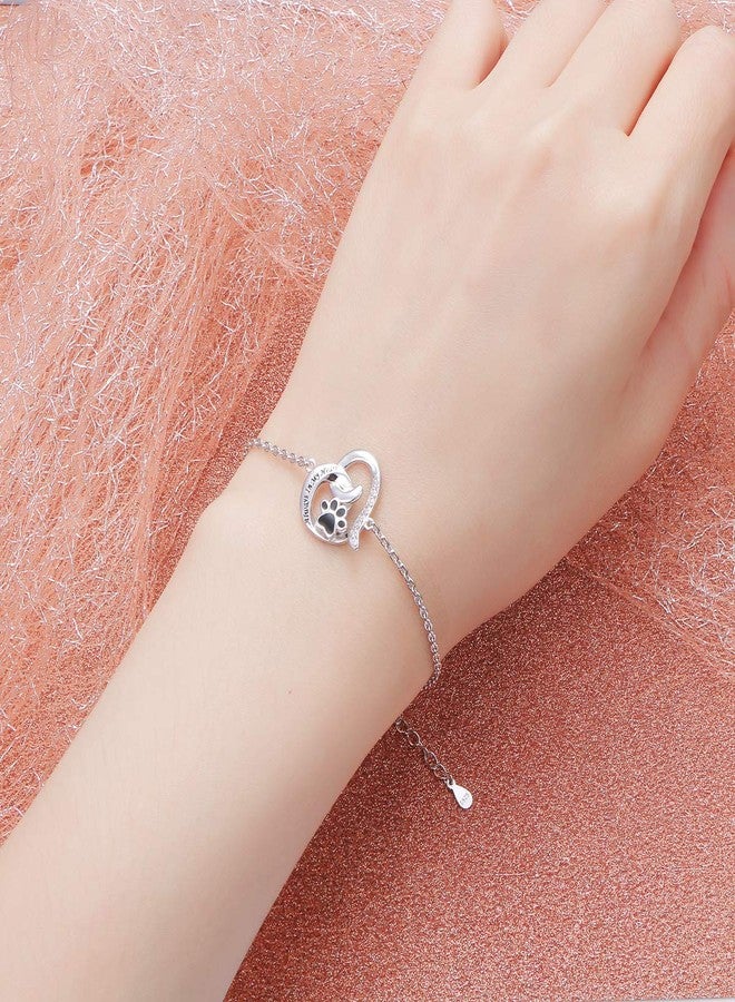FLYOW 925 Sterling Silver Engraved Always In My Heart Cat Puppy Dog Paw Print Heart Bracelet Jewelry for Women Friends Pet Lover, 7 inch - Image 2