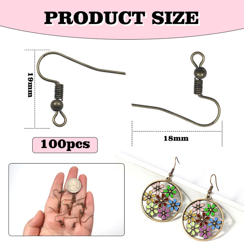 TOAOB THE ONE AND ONLY BABY TOAOB 100pcs Earring Hooks Hypo Allergenic French Ear Wires with Ball and Coil 18mm Antique Bronze Fish Hook Earrings Making Supplies Jewelry Findings - Image 2