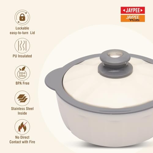 JAYPEE HOTFEAST Inner Stainless Steel Casserole Twin Set of 2, 800ml, BPA Free Insulated casserole Set |Sabji Container |Small Chapati Box |Food Grade Serving Set, White - Image 2