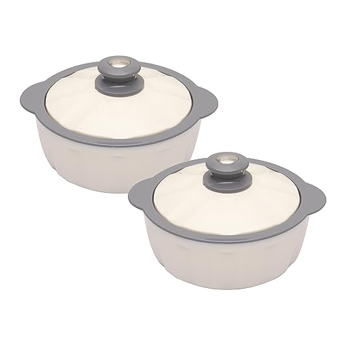 JAYPEE HOTFEAST Inner Stainless Steel Casserole Twin Set of 2, 800ml, BPA Free Insulated casserole Set |Sabji Container |Small Chapati Box |Food Grade Serving Set, White - Image 1