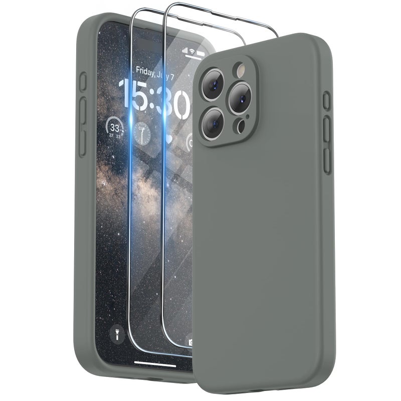 SURPHY Designed for iPhone 15 Pro Max Case with Screen Protector and Lanyard Phone Strap and Liquid Silicone Phone Case Camera Protective Soft Microfiber Lining 67 inch 2023 Space Gray - Image 2