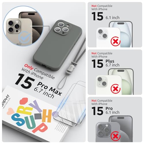 SURPHY Designed for iPhone 15 Pro Max Case with Screen Protector and Lanyard Phone Strap and Liquid Silicone Phone Case Camera Protective Soft Microfiber Lining 67 inch 2023 Space Gray - Image 3