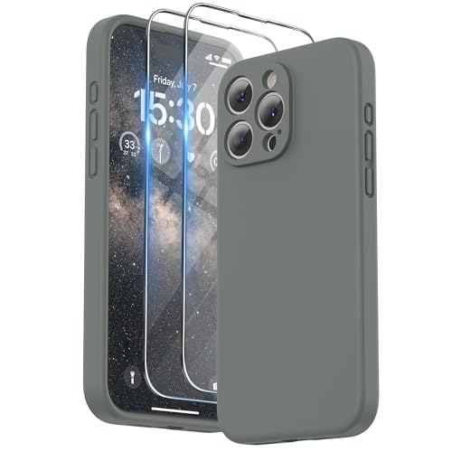 SURPHY Designed for iPhone 15 Pro Max Case with Screen Protector and Lanyard Phone Strap and Liquid Silicone Phone Case Camera Protective Soft Microfiber Lining 67 inch 2023 Space Gray - Image 1