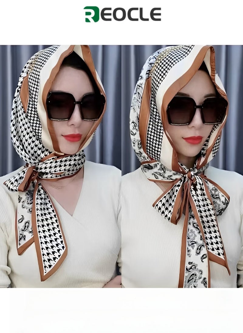 REOCLE Women's Turbans with Double Sided Sun Protection Turban Head Wraps Soft One Piece Hijab Long Turban Full Head Scarf Mulberry Silk Sunscreen Visor - Image 1