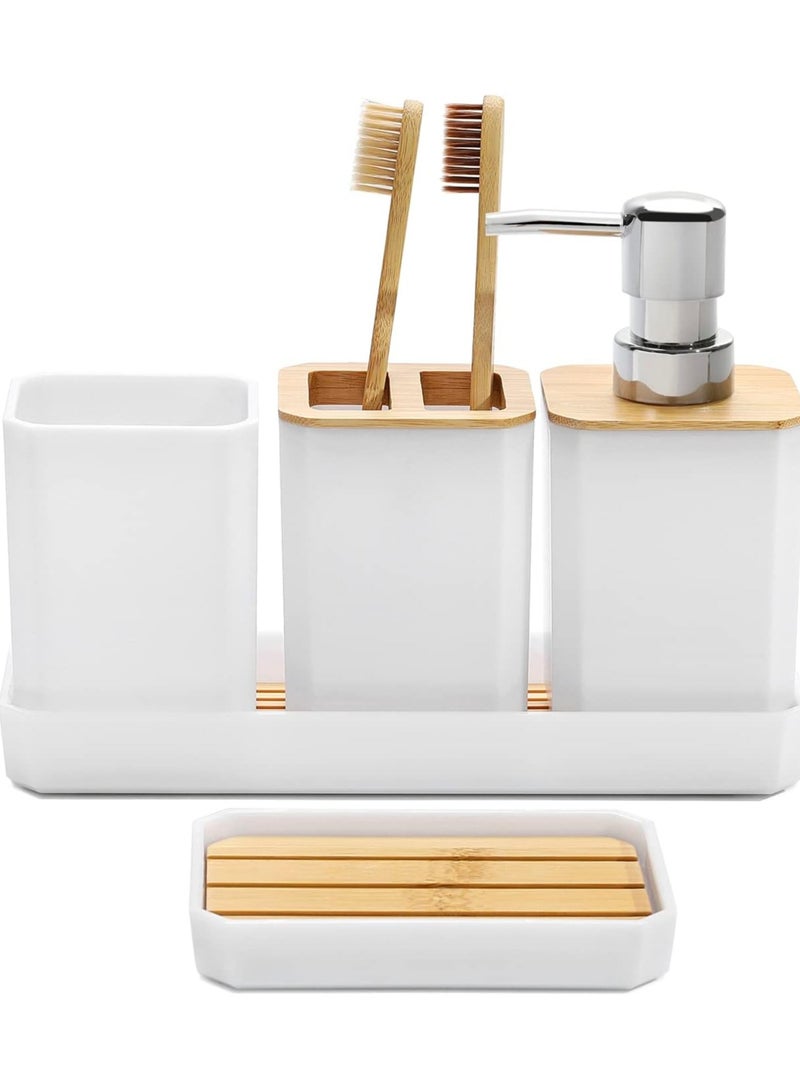 Arabest Bathroom Accessories Set,5 Pcs Bathroom Accessory Gift Set, Soap Dispenser, Soap Dish, Toothbrush Holder, Toothbrush Cup, Vanity Tray, Boho, Modern Bathroom Decor (white) - Image 1