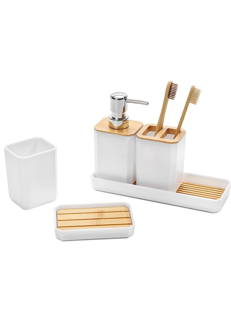 Arabest Bathroom Accessories Set,5 Pcs Bathroom Accessory Gift Set, Soap Dispenser, Soap Dish, Toothbrush Holder, Toothbrush Cup, Vanity Tray, Boho, Modern Bathroom Decor (white) - Image 2