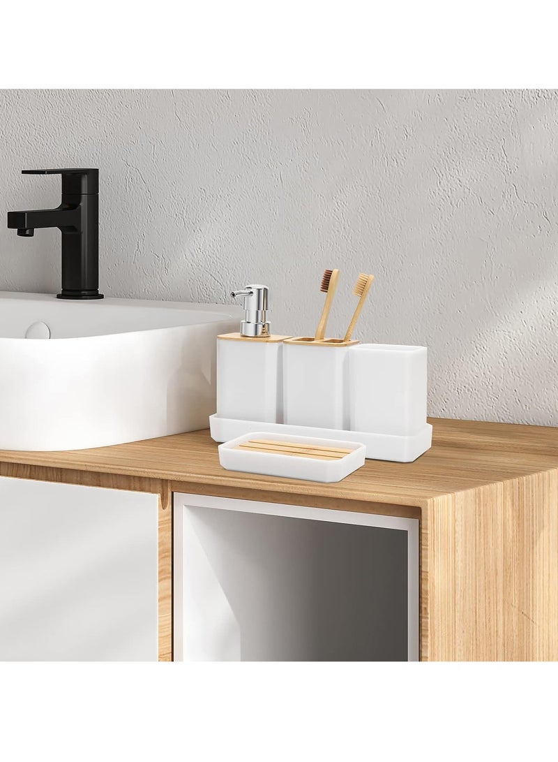 Arabest Bathroom Accessories Set,5 Pcs Bathroom Accessory Gift Set, Soap Dispenser, Soap Dish, Toothbrush Holder, Toothbrush Cup, Vanity Tray, Boho, Modern Bathroom Decor (white) - Image 3