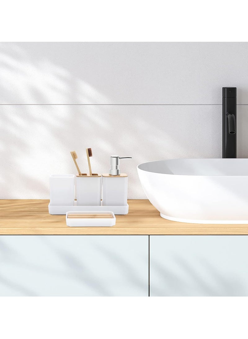 Arabest Bathroom Accessories Set,5 Pcs Bathroom Accessory Gift Set, Soap Dispenser, Soap Dish, Toothbrush Holder, Toothbrush Cup, Vanity Tray, Boho, Modern Bathroom Decor (white) - Image 4