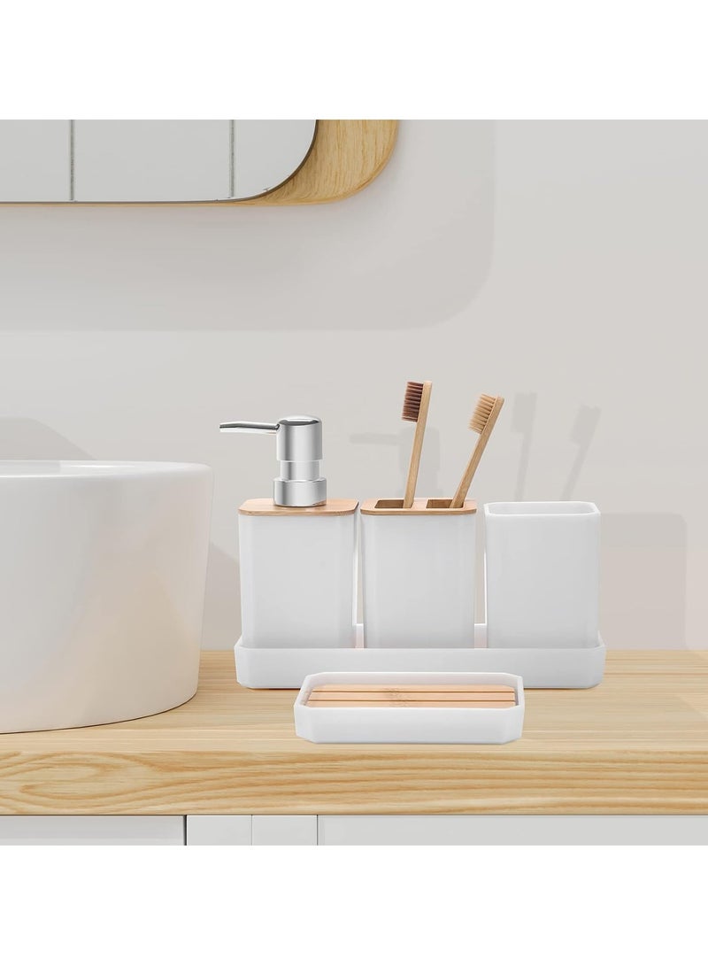 Arabest Bathroom Accessories Set,5 Pcs Bathroom Accessory Gift Set, Soap Dispenser, Soap Dish, Toothbrush Holder, Toothbrush Cup, Vanity Tray, Boho, Modern Bathroom Decor (white) - Image 5