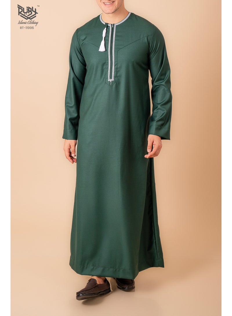 روبي للملابس الإسلامية Green Omani/Emirati Dishdasha – Men's Omani/Emirati Style Thobe Kandura Classic - Full-Length Long Sleeve Islamic Jubbah دشداشة عمانية/إماراتية خضراء – ثوب كندورة رجالي عماني/إماراتي كلاسيكي – جبة إسلامية طويلة الأكمام - Image 1