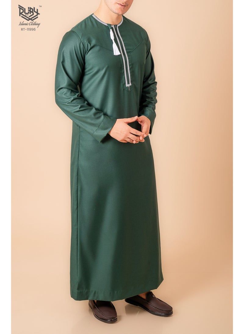 روبي للملابس الإسلامية Green Omani/Emirati Dishdasha – Men's Omani/Emirati Style Thobe Kandura Classic - Full-Length Long Sleeve Islamic Jubbah دشداشة عمانية/إماراتية خضراء – ثوب كندورة رجالي عماني/إماراتي كلاسيكي – جبة إسلامية طويلة الأكمام - Image 2