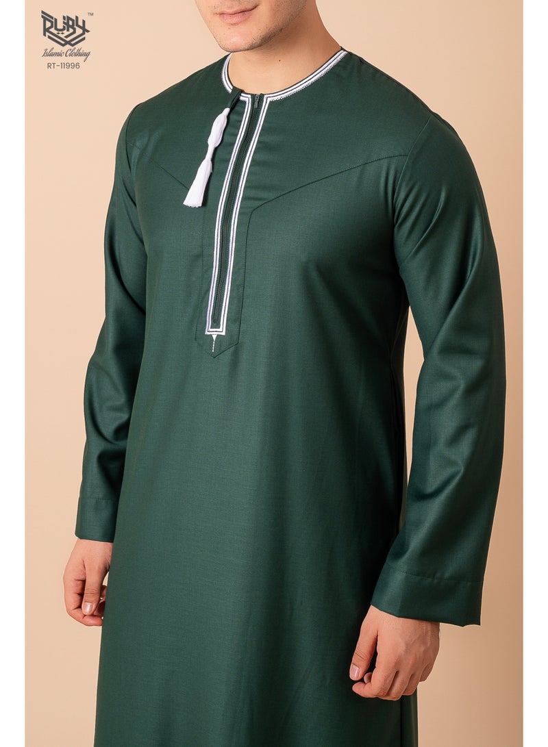 روبي للملابس الإسلامية Green Omani/Emirati Dishdasha – Men's Omani/Emirati Style Thobe Kandura Classic - Full-Length Long Sleeve Islamic Jubbah دشداشة عمانية/إماراتية خضراء – ثوب كندورة رجالي عماني/إماراتي كلاسيكي – جبة إسلامية طويلة الأكمام - Image 3