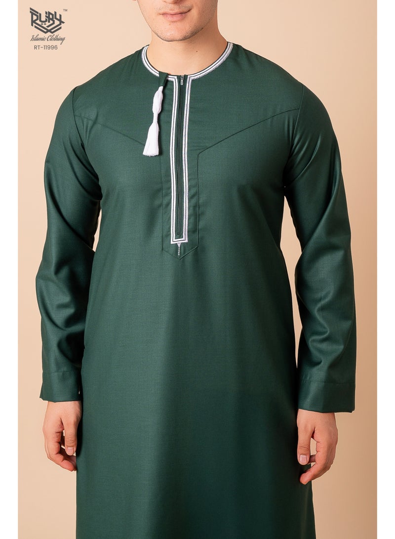 روبي للملابس الإسلامية Green Omani/Emirati Dishdasha – Men's Omani/Emirati Style Thobe Kandura Classic - Full-Length Long Sleeve Islamic Jubbah دشداشة عمانية/إماراتية خضراء – ثوب كندورة رجالي عماني/إماراتي كلاسيكي – جبة إسلامية طويلة الأكمام - Image 4