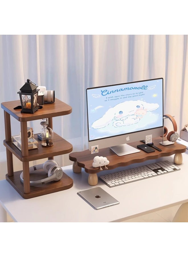 Generic - Desktop Computer Elevated Rack Monitor Elevated Rack Desktop Keyboard Bracket Display Screen Pad Base Desktop Stand-Color:Combination Set Of Black Walnut - Image 1