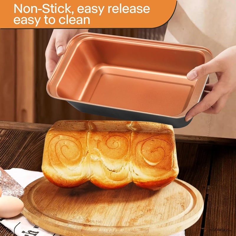 Barlket Baking Pans Set 6-Pieces, Non Stick Bakeware Set Stackable, with Cookie Sheet, Muffin, Round/Square Cake Pan, Loaf Pan, Rack, Oven Mitt for Home Baker, Gold - Image 5