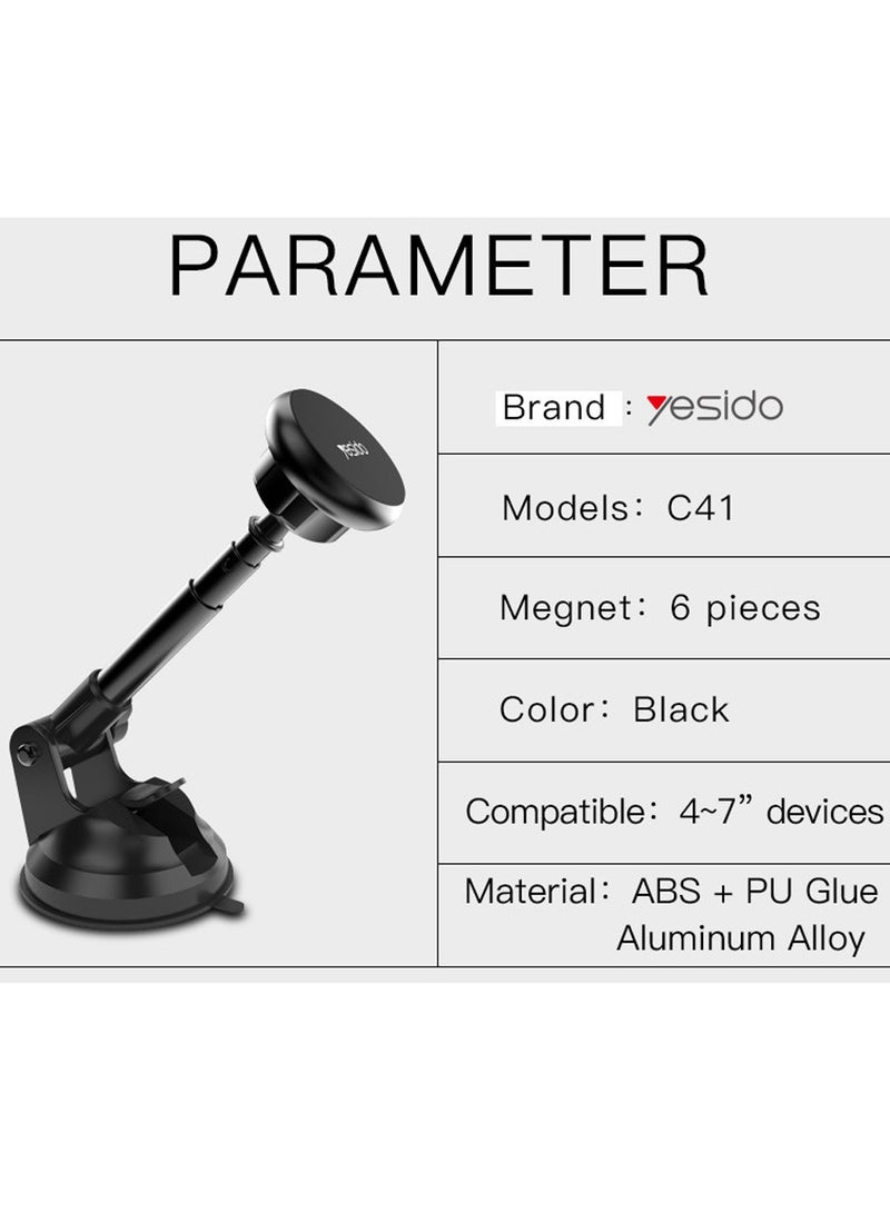 Yesido C41 Universal Dashboard Windshield 360 Degree Rotation Magnetic Magnet Mobile Phone Holder Black - Image 2