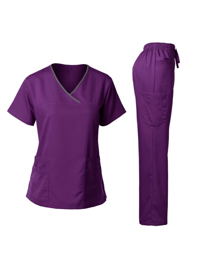Loquat Womens Medical Scrubs Set Medical Uniform Set Dark Purple - Image 1