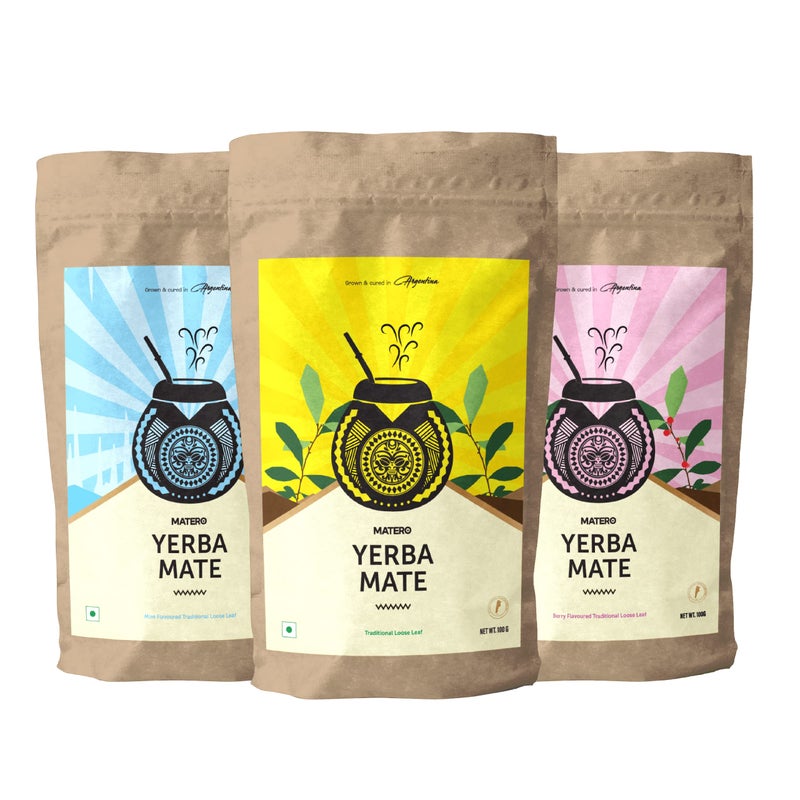 Matero Yerba Mate tea assorted flavors 250g each(Traditional, Berry and Mint) - Image 1