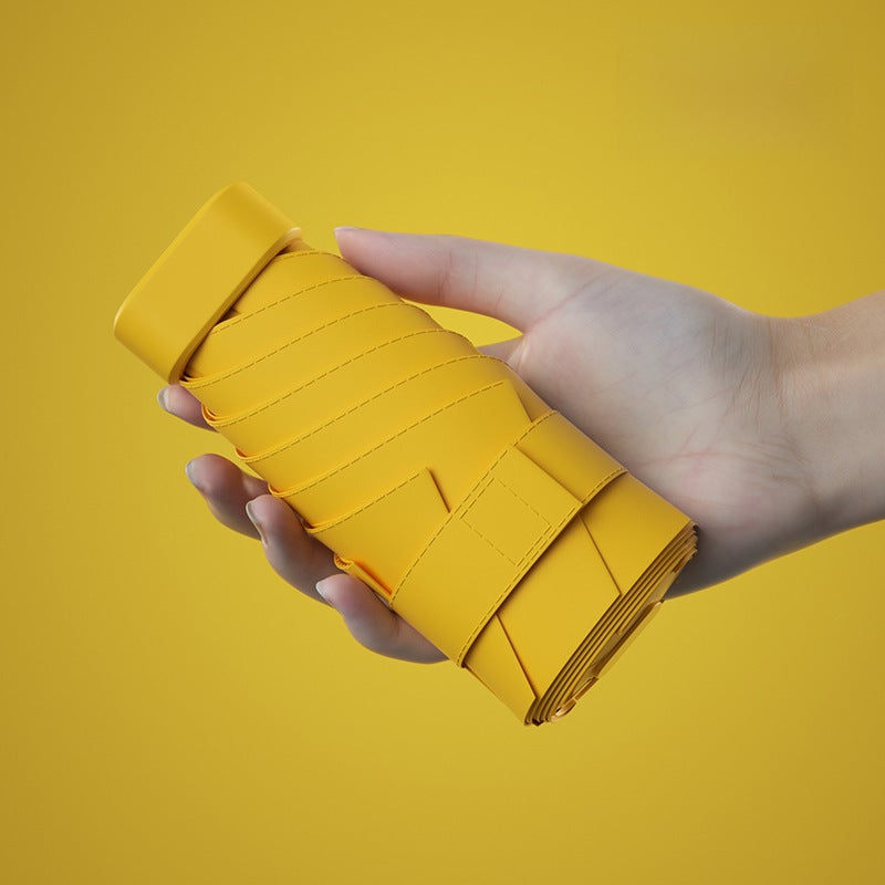 Mini Portable Folding Sunshade Umbrella UV Protection Lightweight Yellow] cloth sleeve packaging