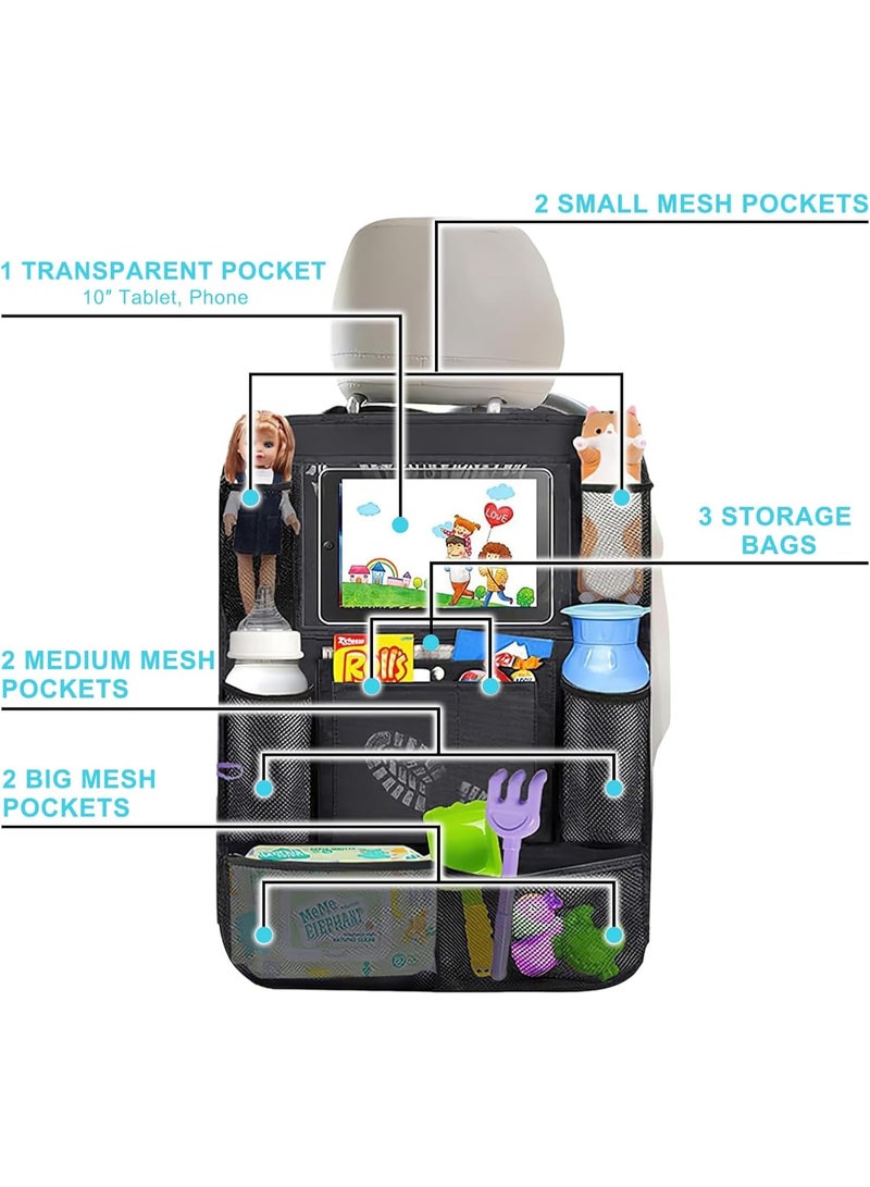 KITCHENOO Car Organizer Back Seat with 9 Storage Pockets & 10″ Tablet Holder, 1Pack Seat Back Cover for Kids Toddlers, Kick Mats Protector, Keep Cars Vehicles Organized & Tidy, Travel Accessories - Image 2
