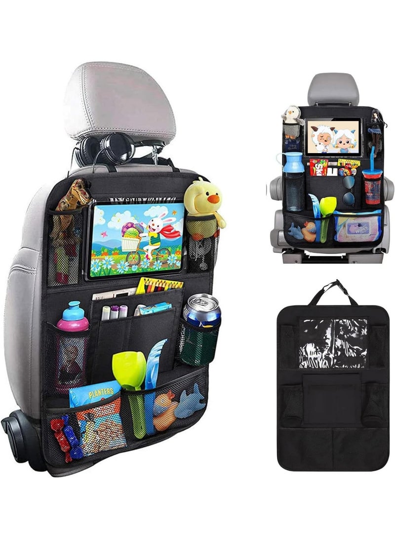 KITCHENOO Car Organizer Back Seat with 9 Storage Pockets & 10″ Tablet Holder, 1Pack Seat Back Cover for Kids Toddlers, Kick Mats Protector, Keep Cars Vehicles Organized & Tidy, Travel Accessories - Image 1