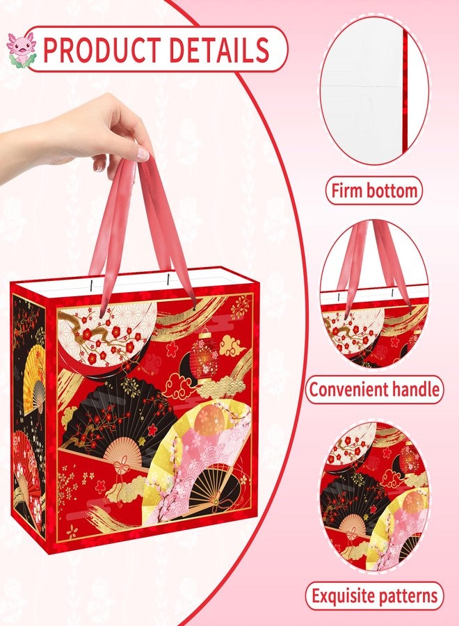 EoBeCy Japanese Gift Bags with Handles, Tissue Paper and Greeting Card, Japanese Fan Cherry Blossom Lantern Patterns Gift Wrapping Paper for Birthday Wedding Hibachi Party Favors Decorations - Image 4