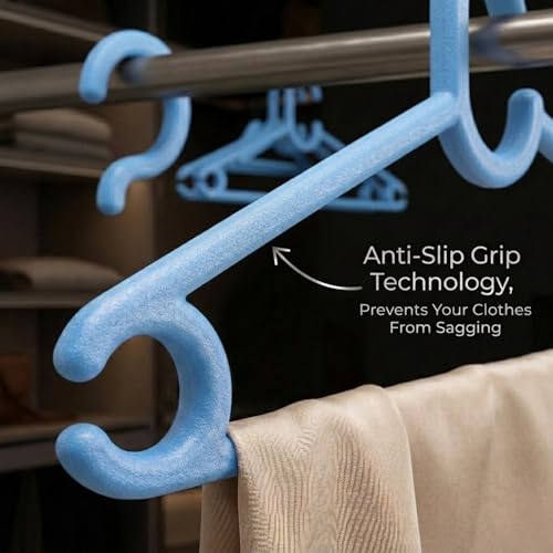 Mahaware Polypropylene Clothes Hangers Pack of 12 | Heavy Duty, Space Saving Hangers for Wardrobe & Almirah Organization | Durable Hangers for Dresses, Shirts & Closet Storage, Mint Granite Blue - Image 3