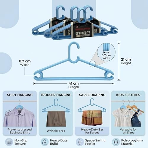 Mahaware Polypropylene Clothes Hangers Pack of 12 | Heavy Duty, Space Saving Hangers for Wardrobe & Almirah Organization | Durable Hangers for Dresses, Shirts & Closet Storage, Mint Granite Blue - Image 2