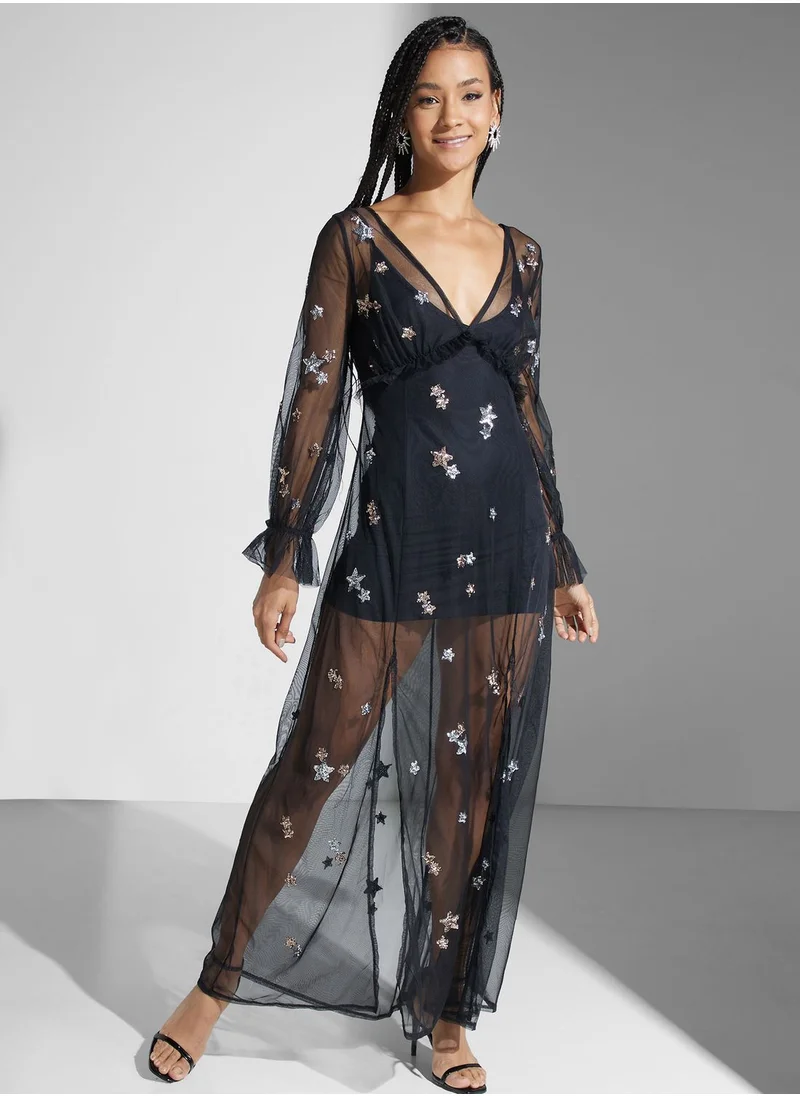 Miss Selfridge Sequin Star Maxi Dress