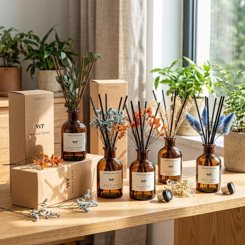WEALD TRIBE Reed Diffuser Set for Bathroom Air Fresheners, Oil Diffuser Sticks | White Jasmine Scent 4.0 fl oz Home Fragrance with Sticks Defusers | House Bedroom Office Shelf Decor - Image 2