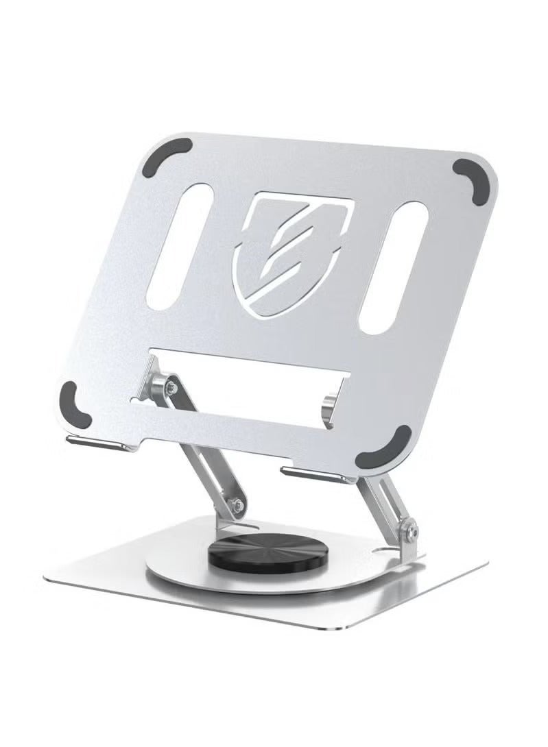 TIGER EH257 360° Rotatable Laptop Stand for Desk – Adjustable Carbon Steel Notebook Riser with Porous Heat Dissipation & Arbitrary Angle Adjustment – Ergonomic Laptop Holder for 11” to 17.3” Devices – Anti-Slip, Heavy-Duty Design with Durable Silver Finish - Image 1