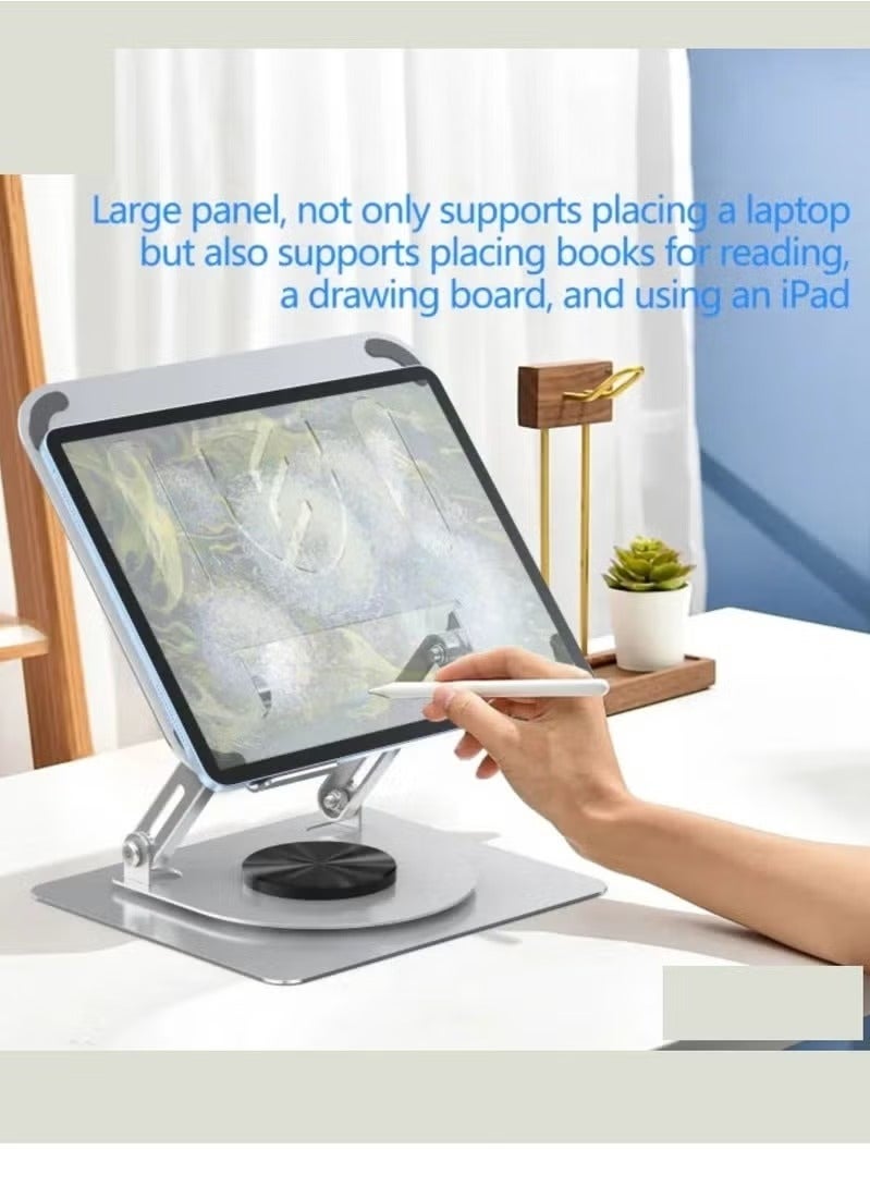 TIGER EH257 360° Rotatable Laptop Stand for Desk – Adjustable Carbon Steel Notebook Riser with Porous Heat Dissipation & Arbitrary Angle Adjustment – Ergonomic Laptop Holder for 11” to 17.3” Devices – Anti-Slip, Heavy-Duty Design with Durable Silver Finish - Image 2