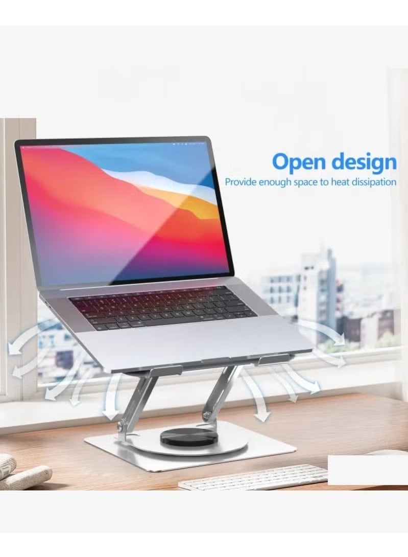 TIGER EH257 360° Rotatable Laptop Stand for Desk – Adjustable Carbon Steel Notebook Riser with Porous Heat Dissipation & Arbitrary Angle Adjustment – Ergonomic Laptop Holder for 11” to 17.3” Devices – Anti-Slip, Heavy-Duty Design with Durable Silver Finish - Image 4