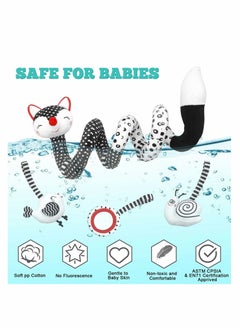 SYOSI ELECDON Car Seat Toys, Spiral Stroller Toys, Black and White Fox Spiral Activity Plush Toys, Hanging Rattles Toys for Stroller, Newborn Toys Baby Toys Gift for 0 3 6 9 12 Months Girls Boys  - Image 4