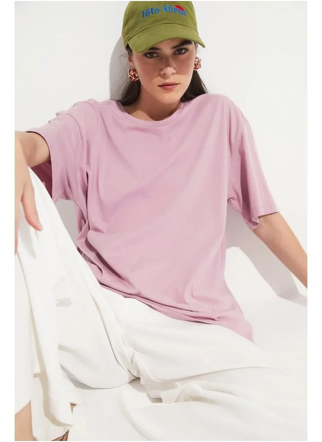 JUNE June Oversize 100% Cotton Tshirt Lilac