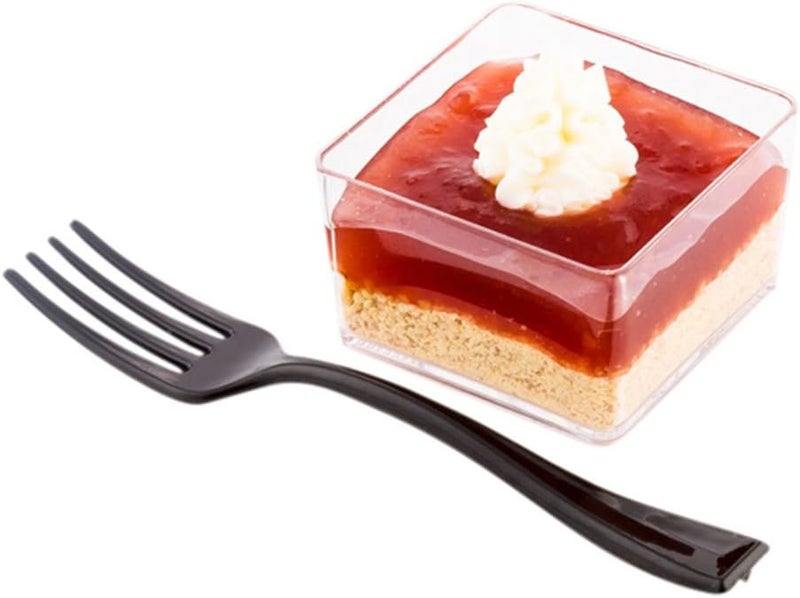 Restaurantware 4 Inch Mini Forks 100 Disposable Tiny Forks  HeavyDuty Pair With Hors Doeuvres Desserts Or Samples Black Plastic Appetizer Forks For Parties Weddings Or Catering - Image 1