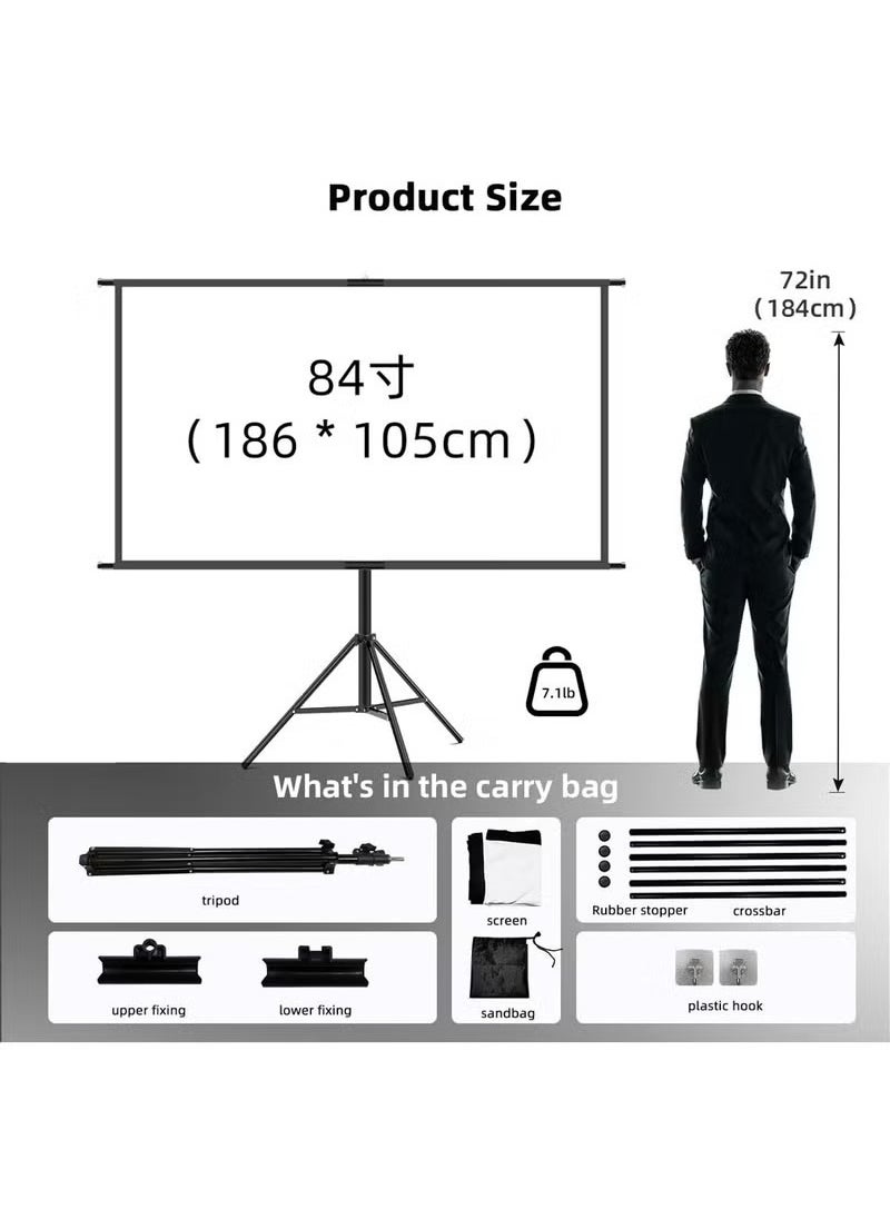 XiuWoo Updated Projector Screen with Stand 84 inch Indoor Outdoor Projector Screen 16:9 4K HD Projector Screen for Outdoor and Indoor Wall Hanging 2 IN 1 with Carry Bag Ground Nails  - Image 2