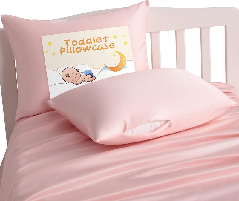 NTBAY Zippered Silk Satin Toddler Pillowcases - 2 Pack Hidden Zipper 13x18 Pillowcases - Luxury and Silky Baby Travel Pillow Covers, Pink - Image 1