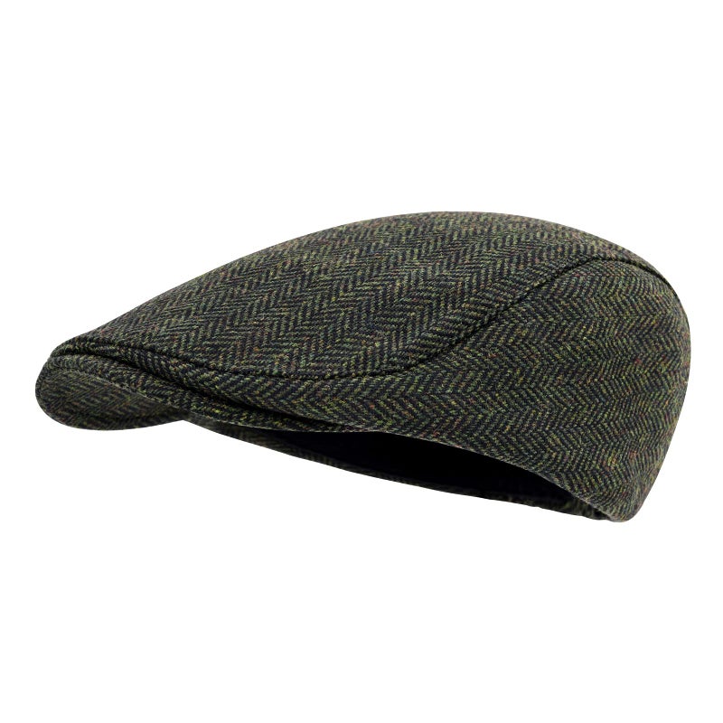 STARANCE Men's Flat Cap Wool Tweed Driving Irish Newsboy Hat (Herringbone Green) - Image 1