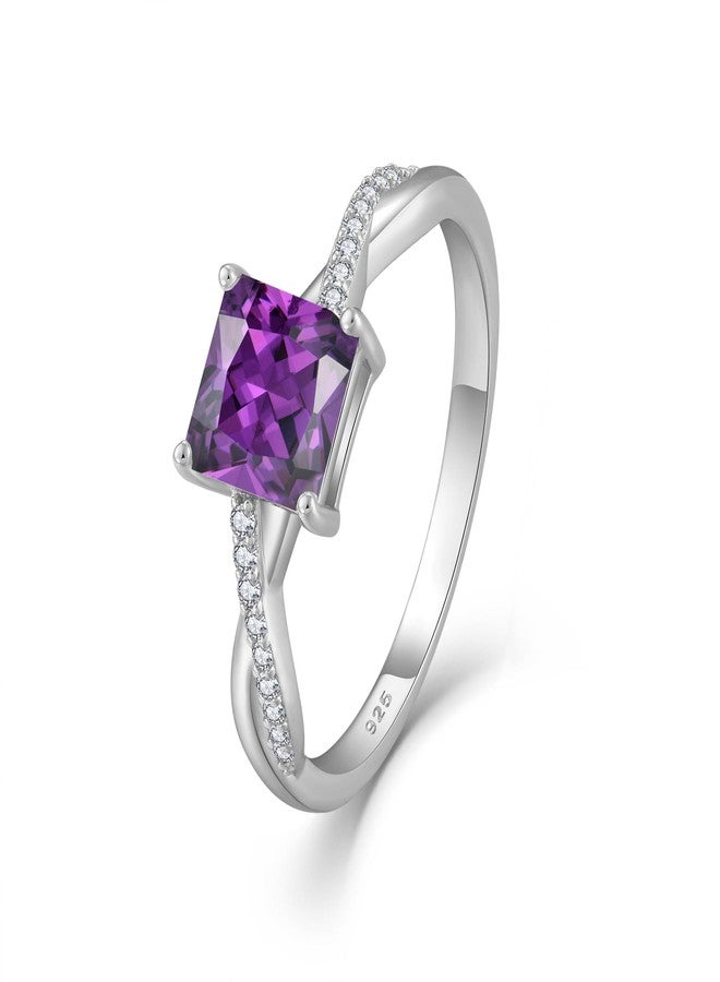 FJ Princess Cut Promise Rings for Her 925 Sterling Silver Engagement Wedding Amethyst Ring February Birthstone Jewelry Rings for Women Size 8 - Image 1