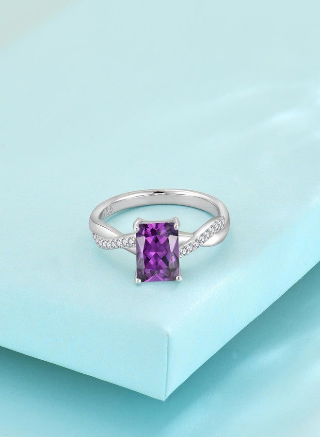 FJ Princess Cut Promise Rings for Her 925 Sterling Silver Engagement Wedding Amethyst Ring February Birthstone Jewelry Rings for Women Size 8 - Image 5
