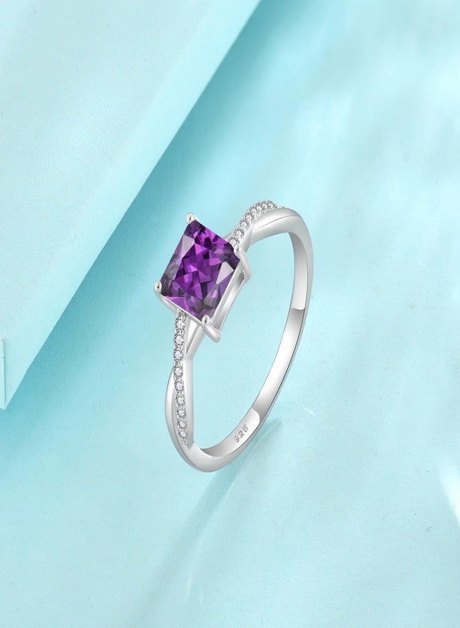 FJ Princess Cut Promise Rings for Her 925 Sterling Silver Engagement Wedding Amethyst Ring February Birthstone Jewelry Rings for Women Size 8 - Image 4