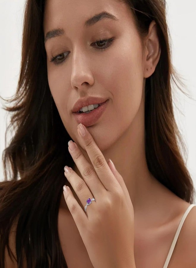 FJ Princess Cut Promise Rings for Her 925 Sterling Silver Engagement Wedding Amethyst Ring February Birthstone Jewelry Rings for Women Size 8 - Image 2