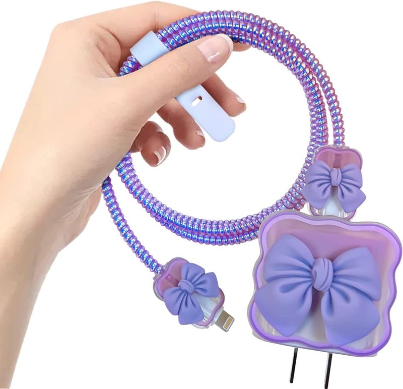 INEFABLE 25W Charger Protector for Samsung, Protective Silicone Case Cover 25W Power Adapter Charger with Wire Saver - Pack of 1 (Purple Bow) - Image 1