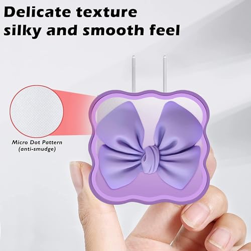INEFABLE 25W Charger Protector for Samsung, Protective Silicone Case Cover 25W Power Adapter Charger with Wire Saver - Pack of 1 (Purple Bow) - Image 3