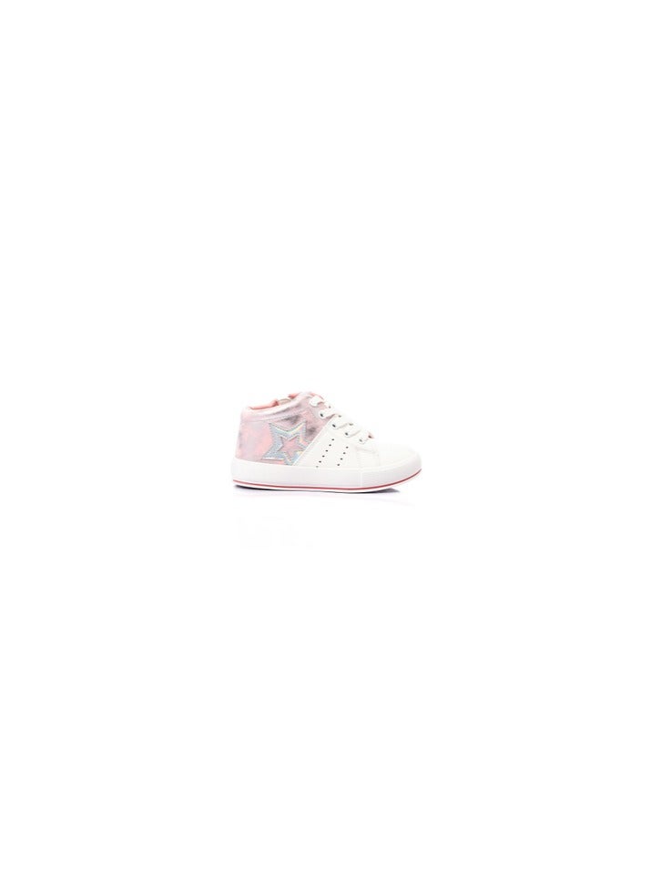 LOVELY LAND Girls High Neck Lace Up & Zipper Sneakers - White & Pink  - Image 2