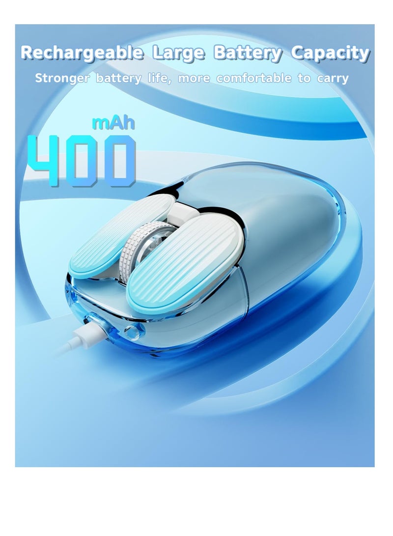 Excefore 2.4GHz Wireless Mouse with USB Mini Receiver, Cute Mouse, Transparent Shell, 7 RGB Backlit, 1600 DPI Optical Tracking, Portable Rechargeable Noiseless Mice for Laptop, PC, Desktop, MacBook, Blue - Image 5