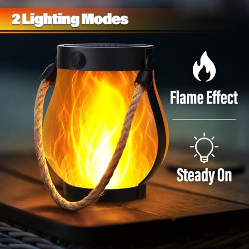 iBaycon 2 Pack Gen2 Solar Lanterns Lights UltraReal Flame Garden Lights with Dual Charging USB Solar 2 Modes Outdoor Waterproof Hanging Lantern for Yard Home Brithday Gifts Warm White - Image 3